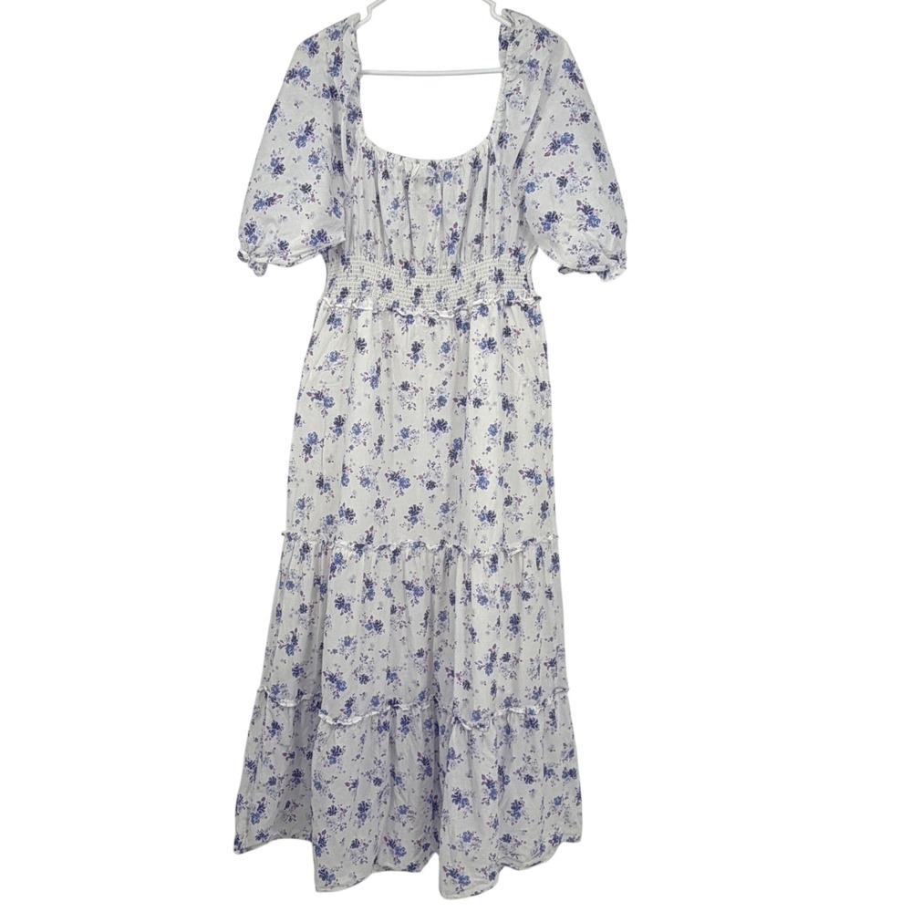 LoveShackFancy x Target Floral Smocked Maxi Dress White Blue Purple Medium - Picture 2 of 6